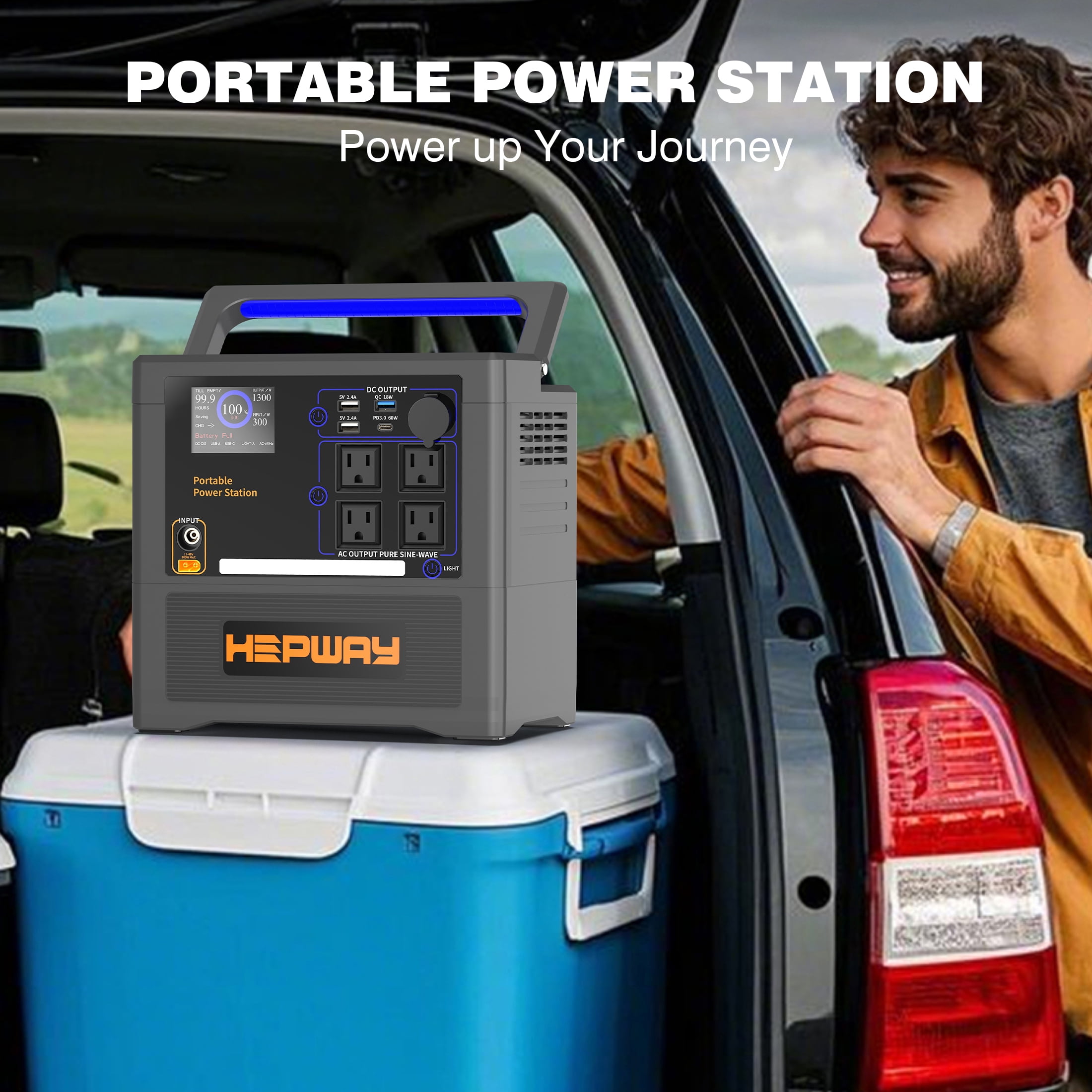 HEPWAY Portable Power Station 2400W Peak, 1154Wh Lithium Battery, QC3.0 USB-C 4X120V AC Output 1300W, Support Refrigerator Mode With 4*Cooling Fans Solar Generator For Camping RV Home(No Solar Panel)