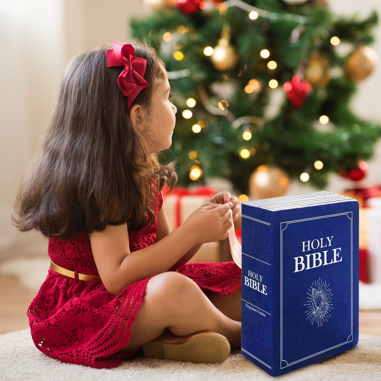 Children's Plush Toy Throw Pillows, Christmas holiday Bible Book Pillow that Opens, Home Living Room Decorative Pillow, Kids Pillow, for Bedroom Sofa Cushion Chair Couch Bed, 13"x8.8"x4"