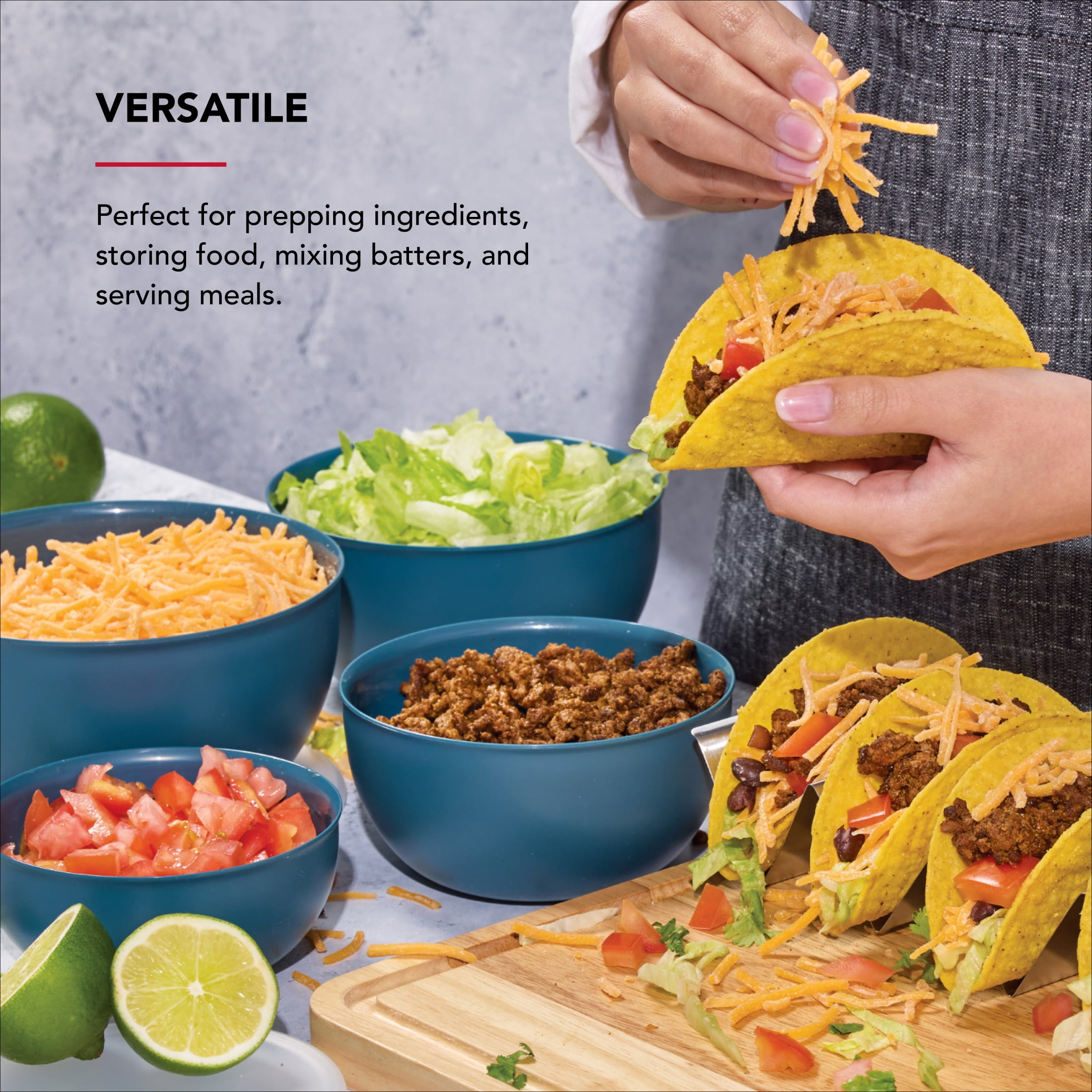 KitchenAid 7-Piece Plastic Nesting Mixing Bowl Set and Prep Bowls with Lids, Agave