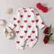 thumbnail image 2 of Gibobby pantalones siameses de pierna ancha Conjunto de diademas de mono acanalado con estampado de corazones de manga larga para el Día de San Valentín para niñas pequeñas(Blanco， 6-9 Meses), 2 of 5