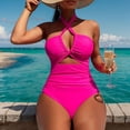 thumbnail image 3 of RUTAYY Women's One Piece Swimsuits V Neck Push Up Solid Color Resort Bodysuits Beach Swim Bathing Suits, 3 of 4