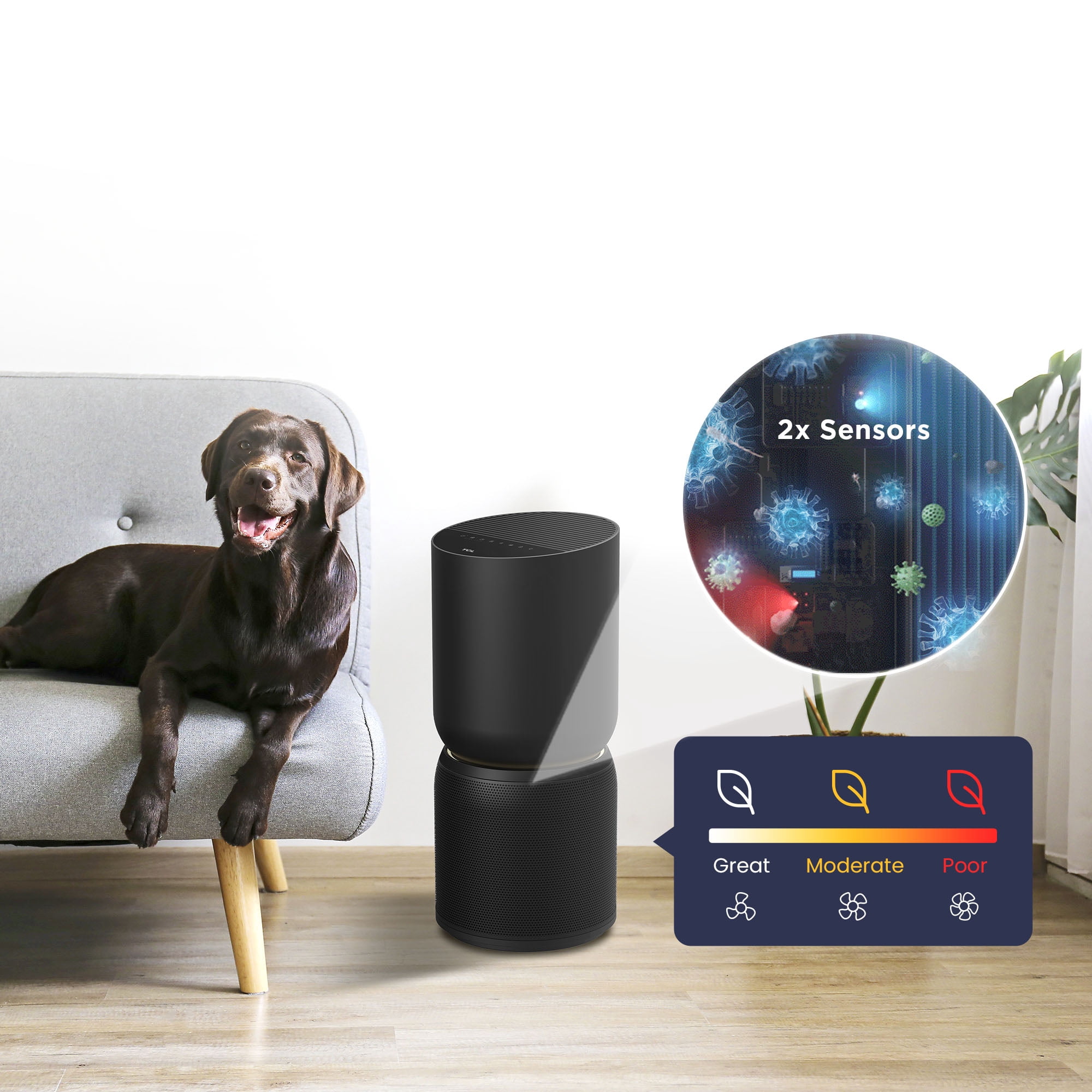 TCL Breeva A5 Smart Air Purifier, 365 sq. ft. up to 1765 sq. ft., 5-Stage Filtration System, True HEPA (H13) Removes 99.97% of Dust / Bacteria / Odors, App & Voice Control, Ultra-Quiet, Black, A515B