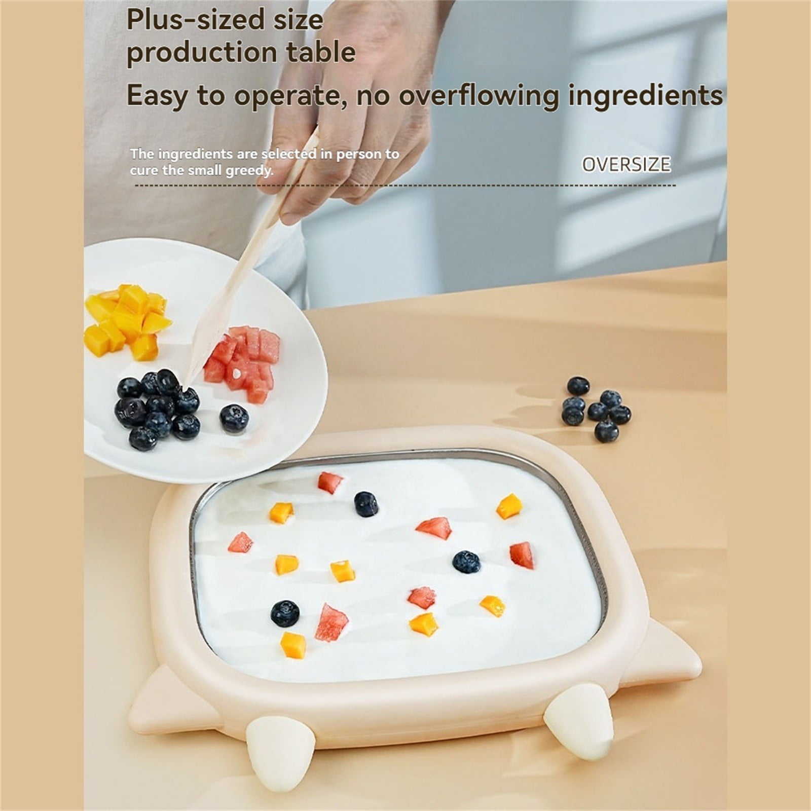 1Pack Cute Cow-Shaped Instant Ice Cream Roll Maker, Peach 10.24x8.86in Food-Grade Stainless Steel Tray with Scrapers, No-Electric Homemade Frozen Treat Maker