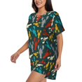 thumbnail image 3 of Womens Pajama Sets With Pocket, Colorful Shrimps Lounge Sets Short Sleeve Sleepwear PJ Sets for Women, 3 of 6