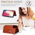 thumbnail image 4 of Allytech Wallet Case for iPhone XS/X, Card Holder & Zipper Pocket, Finger Grip Ring, Screen & Camera Protection, Luxury PU Leather Kickstand Double Buttons Flip Shockproof Case - Brown, 4 of 7