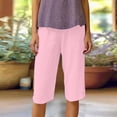 thumbnail image 5 of Linen Pants Women Striped Elastic Waist Wide Leg Linen Pants Boho Beach Palazzo Pant Vacation Cropped Pant Summer Pink M, 5 of 9