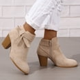 thumbnail image 4 of Rokment Dress Boots for Women Bride Wedding Fall Winter Bow Fashion Pointed Toe Stackable High Heel Ankle Booties Business Office Ladies Short Boots Beige Size 9, 4 of 7