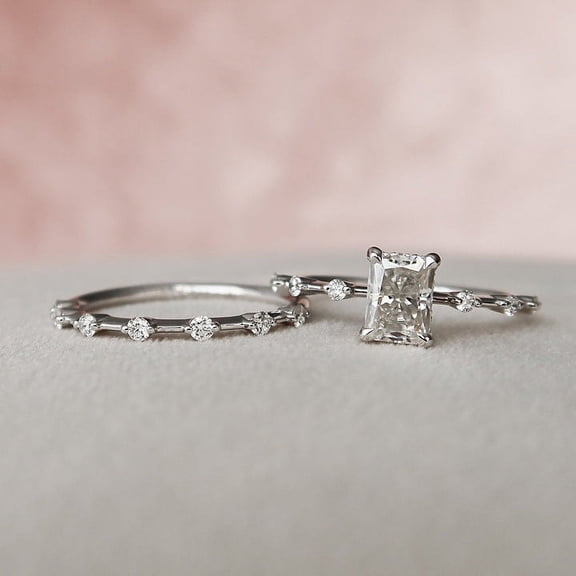 Spot Jewelry 14K White Gold Plated Ring for Gift - 1.7 Ct VVS1/D Radiant Cut Moissanite Ring - Stunning Anniversary Gift - Bridal Set Ring for Women - Bridal Jewelry