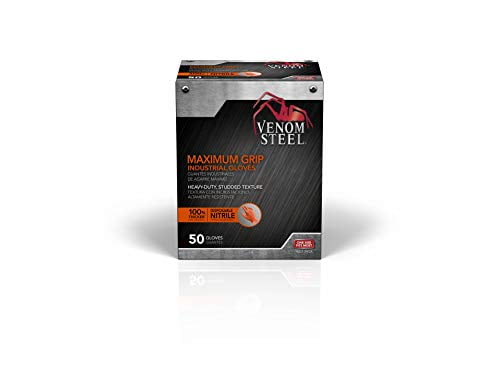 Venom Steel Maximum Grip Nitrile Gloves, 8 MIL Thick, Hi-Visibility Orange (50 Count)