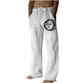 thumbnail image 2 of Pantalones largos de verano para hombre, de algodón y lino, con pierna ancha, estampados, con cordones, para deportes y vacaciones, 2 of 6