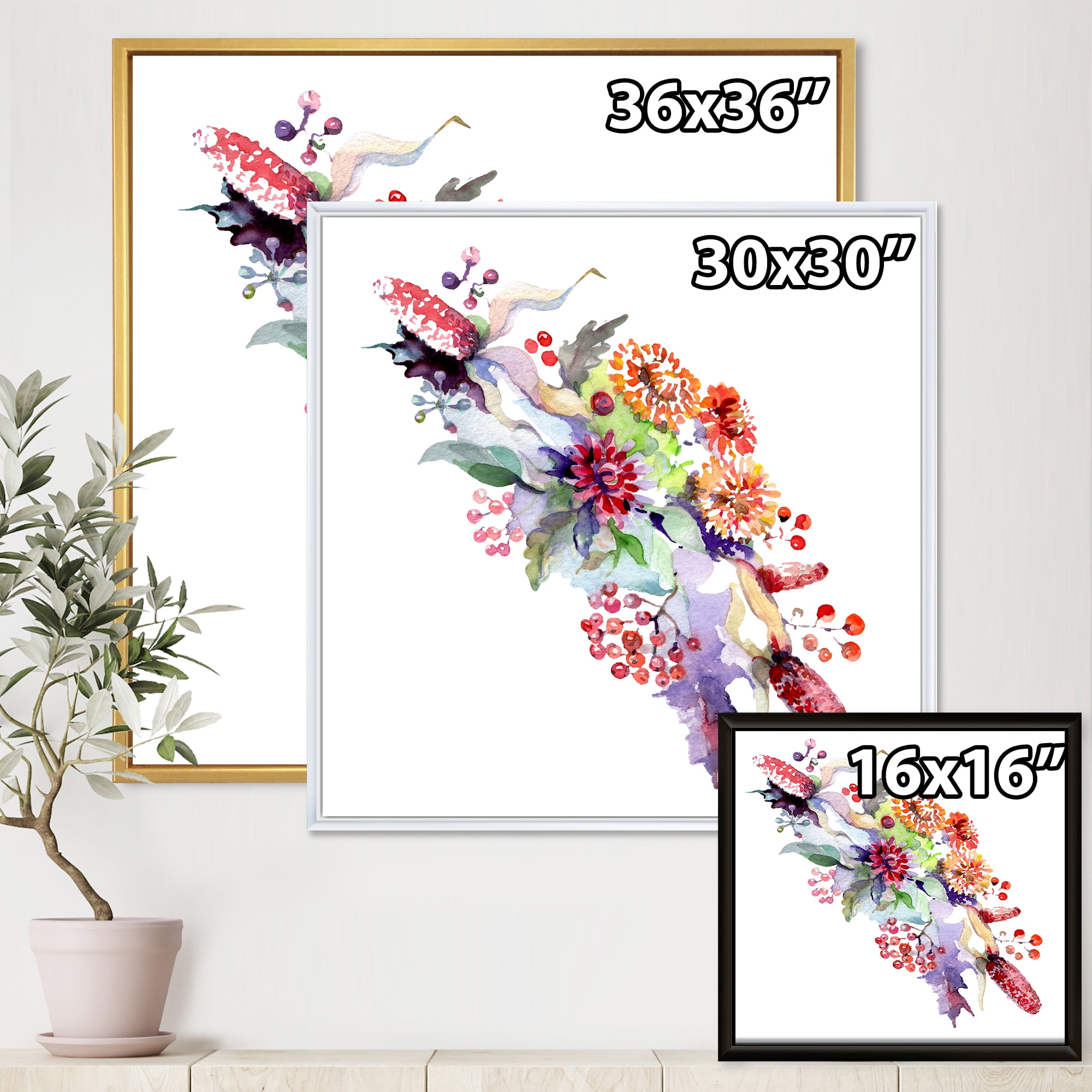 Designart 'Bouquet With Berries and Wildglowers' Traditional Framed Canvas Wall Art Print