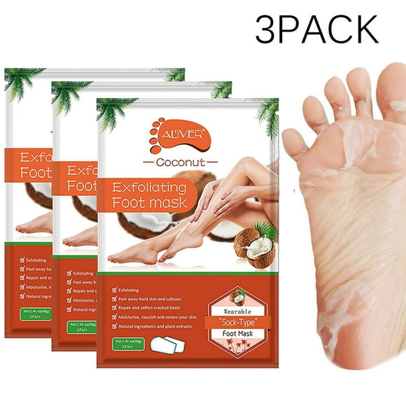 Foot Peel Mask 3 Pack, Coconut Exfoliating Foot Masks, Natural Exfoliator for Dry Dead Skin, Callus, Repair Rough Heels for Men Women