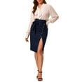 thumbnail image 3 of Allegra K Women's Button Decor Split Belted Tie Waist Pencil Skirt, 3 of 7