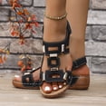 thumbnail image 3 of Womens Orthopedic Sandals Low Wedge Slingback Walking Shoes Fashion Buckle Cutout Leather Platform Beach Shoes Black Size 8, 3 of 5