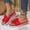 Red, variant on Womens Espadrille Wedge Sandals Bow Decor Open Toe Breathable Hemp Woven Platform Slides for Beach Summer Daily Walking