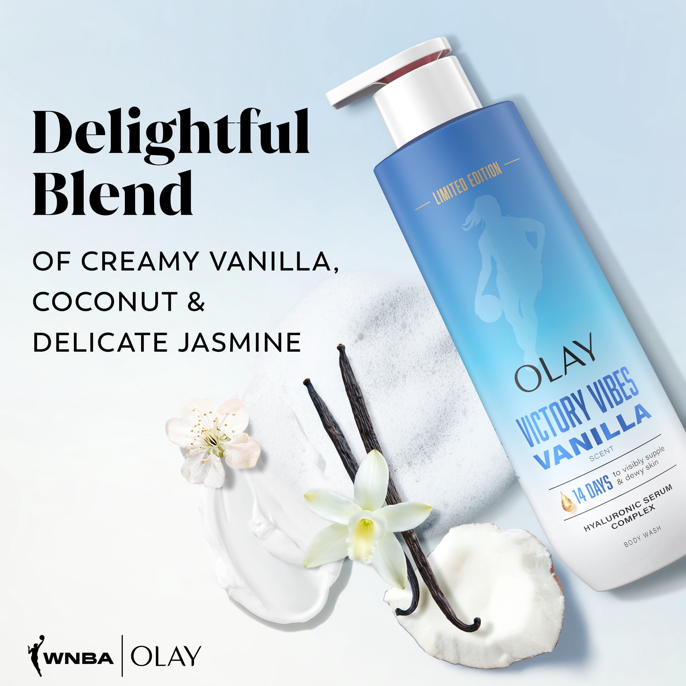 Olay Intensely Hydrating Body Wash with Hyaluronic Serum Complex, Victory Vibes Vanilla Scent, 20 fl oz