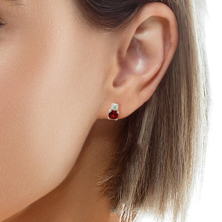 Ruby Studs for Women Earrings Cushion Cut Lab Grown 1.40ct 925 Sterling Silver Gift for Her