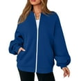 thumbnail image 7 of Women's Full Zip Up Sweatshirt Oversized Jacket Trendy Hoodies Lightweight Coats with Pockets Blue M, 7 of 7