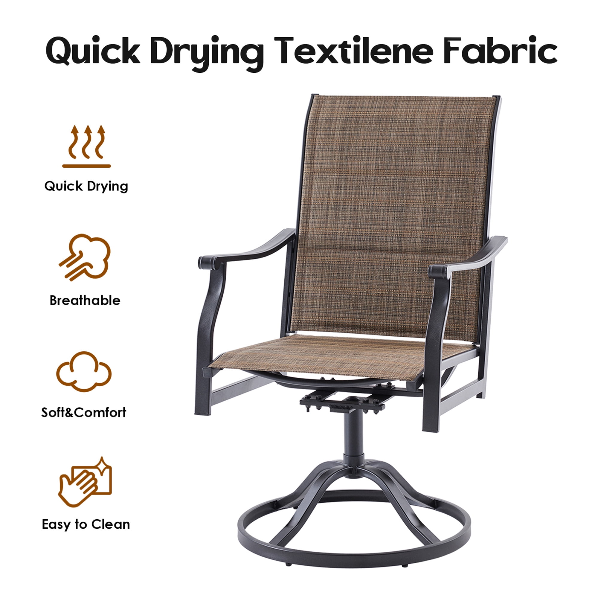 MAYEERTY 4-Piece Outdoor Swivel Dining Chairs with Padded Textilene Fabric for Backyard & Patio, Brown
