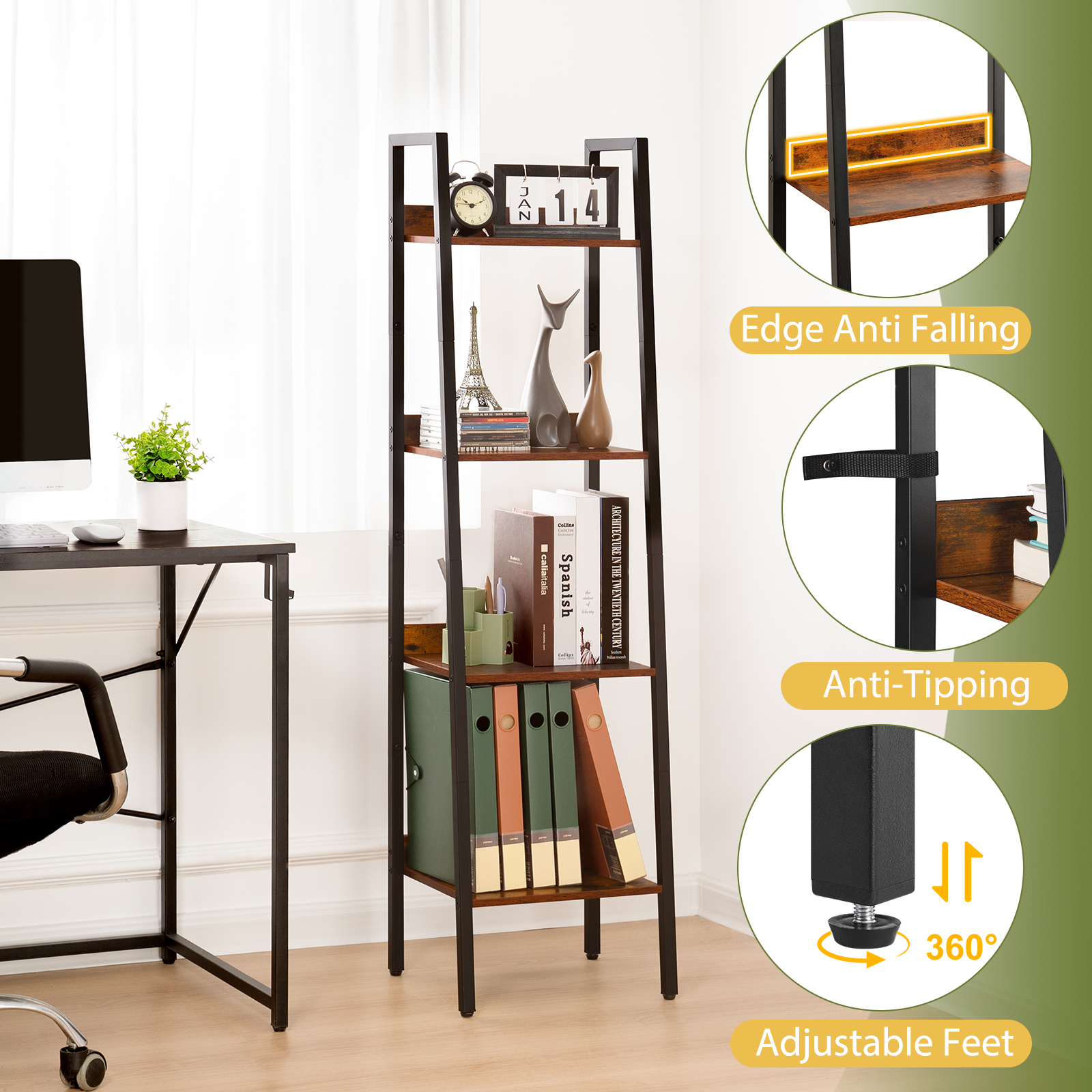 Yoobure 4-Tier Ladder Shelf, Rustic Brown photo 7