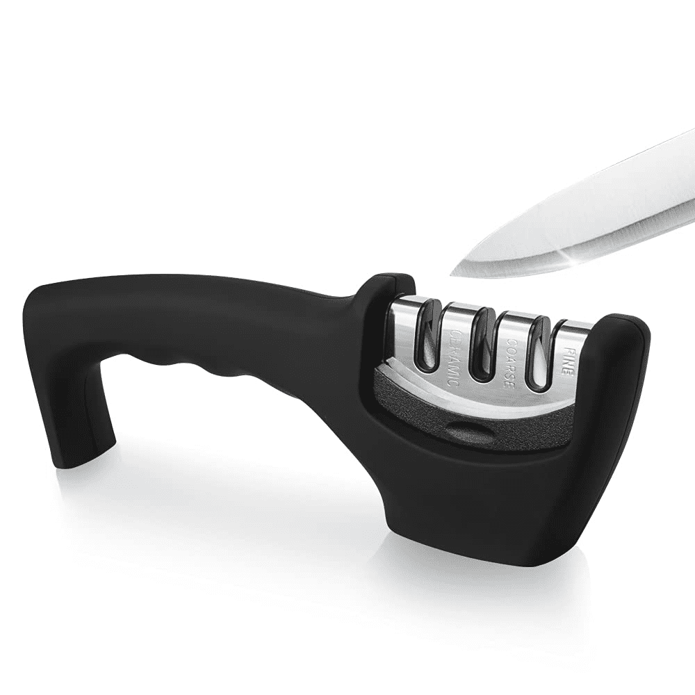 Kitchen Knife Sharpener - 3-Stage Knife Sharpening Tool Helps Repair, Restore and Polish Blades - Cut-Resistant Glove Included