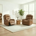 thumbnail image 3 of Spruce & Spring Lay-Flat Genuine Leather Power Recliner Chair with Headrest, Saddle, 3 of 8