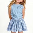 thumbnail image 3 of Mifsaly Toddler Girls 2 Piece Outfits Bow Tie Sleeveless Tank Top and Plaid Skirts Kids Cute Summer Casual Clothes for Holiday and School, 3 of 8