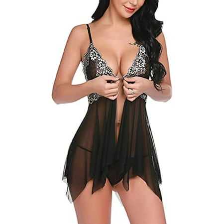 

ELENXS Women Sexy Floral Lace Sleepwear Dress Nightdress Perspective