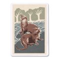 thumbnail image 2 of River Otters, Woodblock Print, Lantern Press, Premium Playing Cards, 52 Card Deck with Jokers, USA Made, 2 of 4