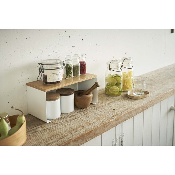 Yamazaki Home Wood Top Stackable Kitchen Rack Modern Counter Shelf