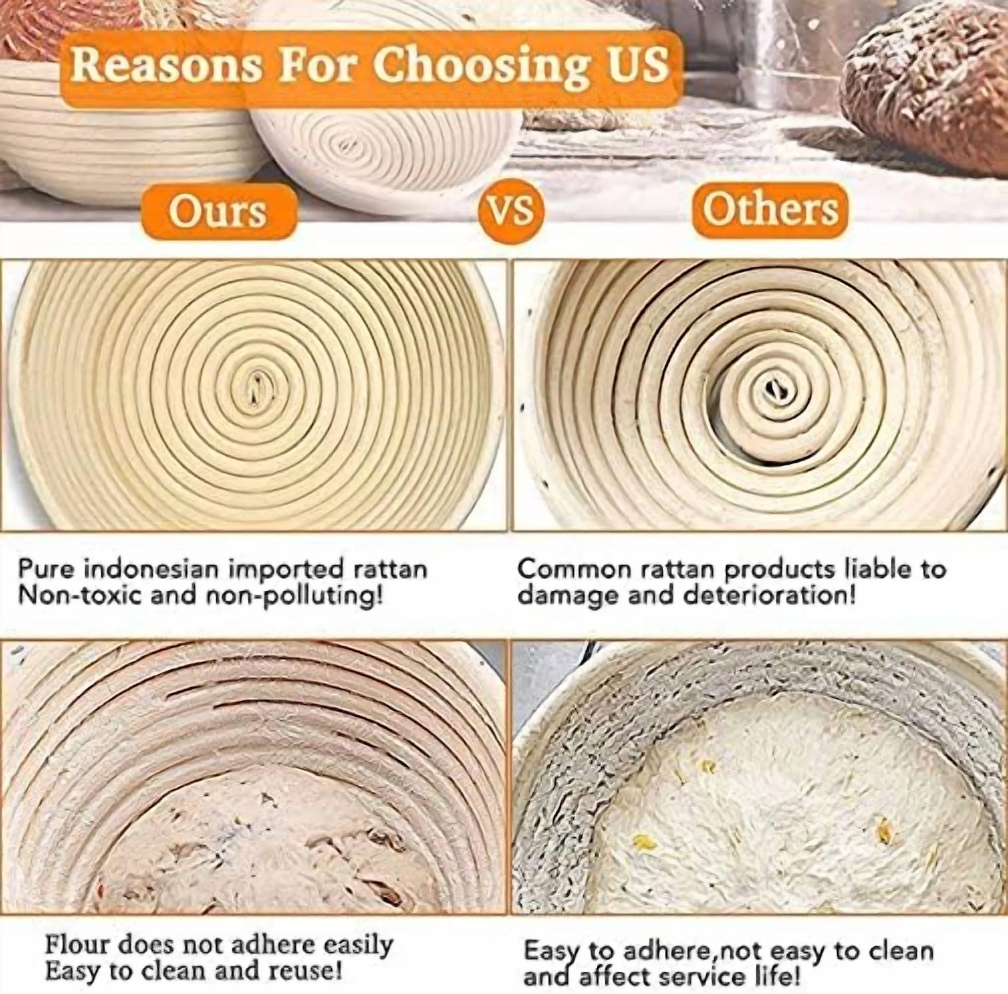 Sourdough Banneton Basket Set - 2 Pack 10" with Liners for Perfect Bread Shape