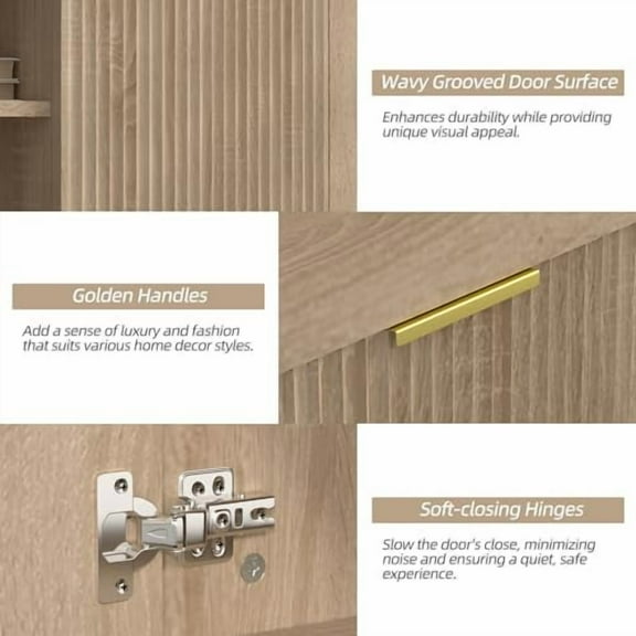 Fluted TV Stand, Entertainment Center for 55/60/65 inch TVs, Mid Century Modern TV Media Console Table with Storage Cabinets, Television Stand for Living Room, Bedroom, Medium,Sunw