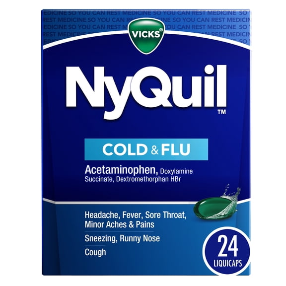 Vicks NyQuil Cold & Flu, LiquiCap Over-the-Counter Medicine, 24 count