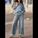 thumbnail image 5 of Blusa Informal Elegante para Mujer, de Negocios, de Corta, con Cuello en V y Tapeta, Camisa de Trabajo, Azul , Talla XL, 5 of 8