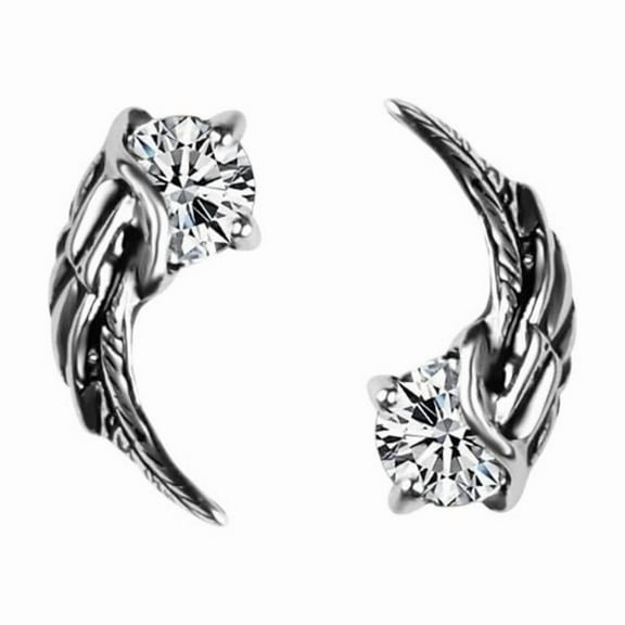 CZ Angel Wings Stud Earrings for Men Women,Streetwear Punk Hip Hop Unisex Style