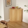 thumbnail image 5 of EYYTHUNG Corner Cabinet, Modern Handless Corner Floor Cabinet with 2 Doors and 2-Tier Shelves, Freestanding Narrow Organizer for Living Room Kitchen Bathroom, Natural Oak, 5 of 7