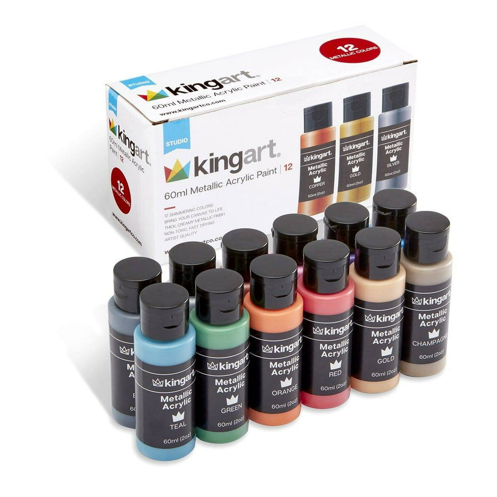 KINGART® Studio Acrylic Craft Paint, 60ml Bottle, Set of 12 Metallic