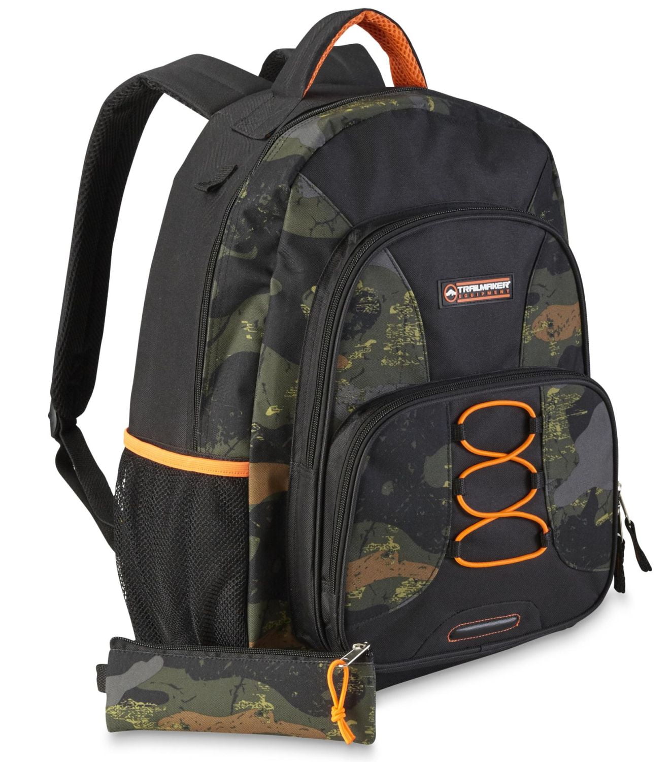 Trailmaker - Black Backpack with Camo Accents & Orange Bungee School ...