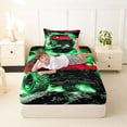 thumbnail image 4 of Castle Fairy Neon Off-Road Truck Twin Sheet Sets 3pcs for Kids, Lightning Splash Print Bedding for Bedroom, Red Green, 4 of 6