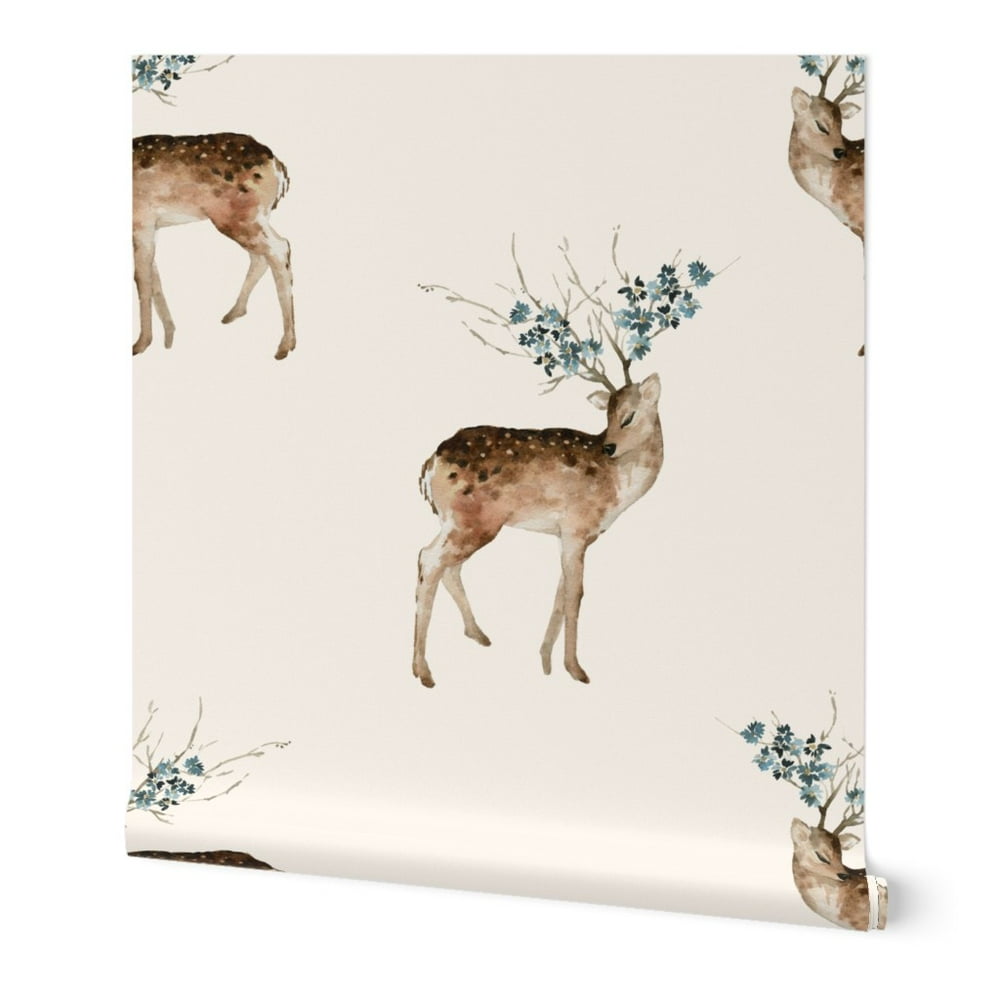 Wallpaper Roll Watercolor Boho Deer Whimsical Forest Woodland 24in x