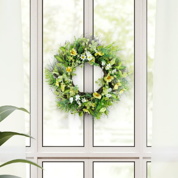 CC Christmas Decor Daisy and Dogwood Artificial Floral Spring Wreath - 24" - White and Yellow