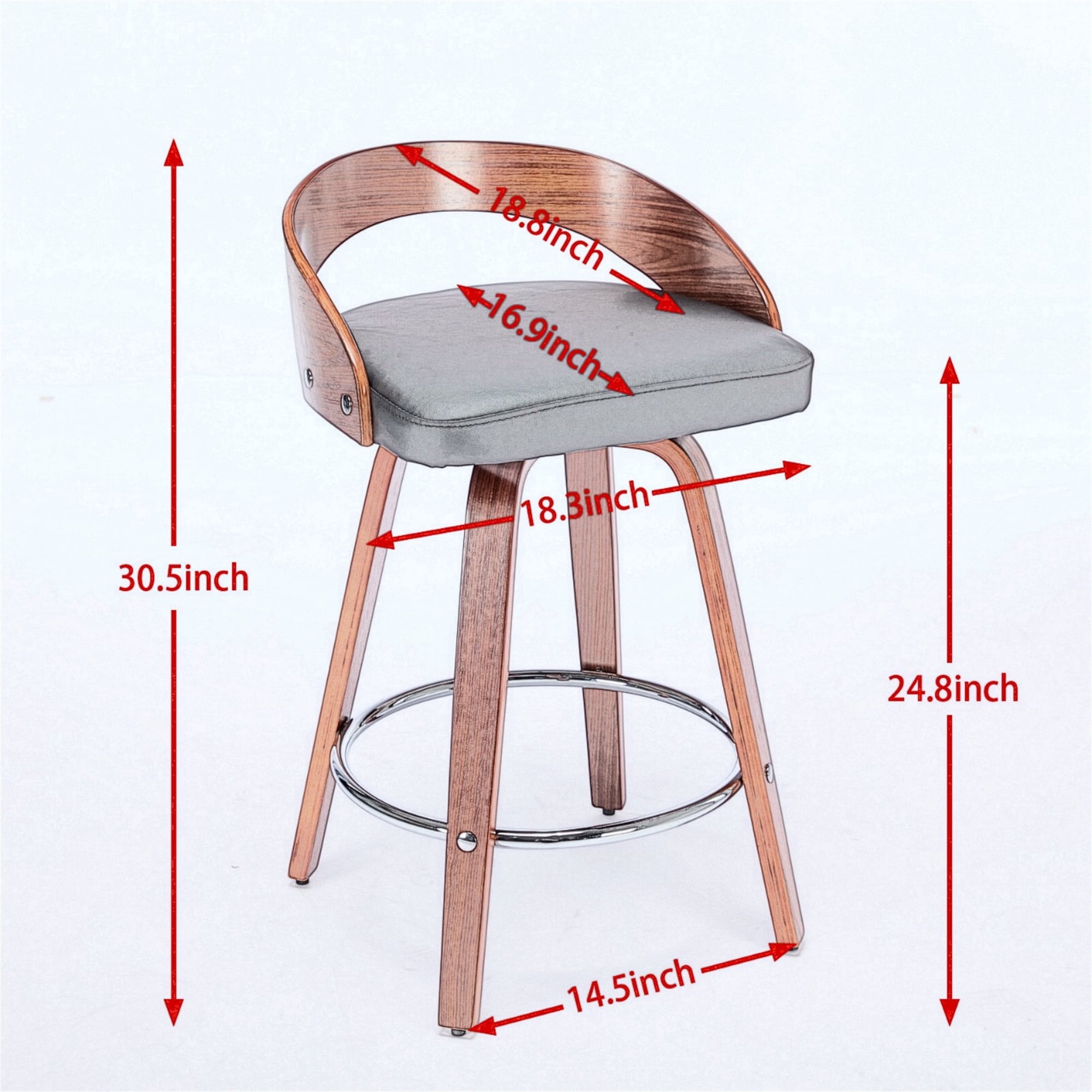 Miniyam Bar Stools Set of 2, 25-Inch Seat Height, Low Back Soft Cushion, Black