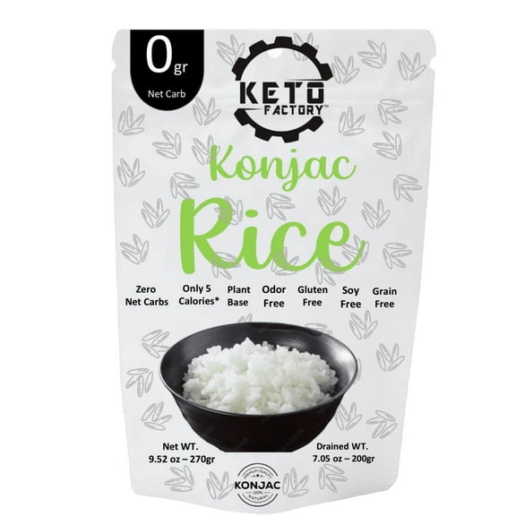 KETO FACTORY Zero Net Carbs Premium Konjac Dinning Rice, Pre-Cooked, Sugar Free, Plant-Based Ingredients, Free From Odor, Grain Free, Soy & Gluten free, Shirataki Rice for Keto Friendly