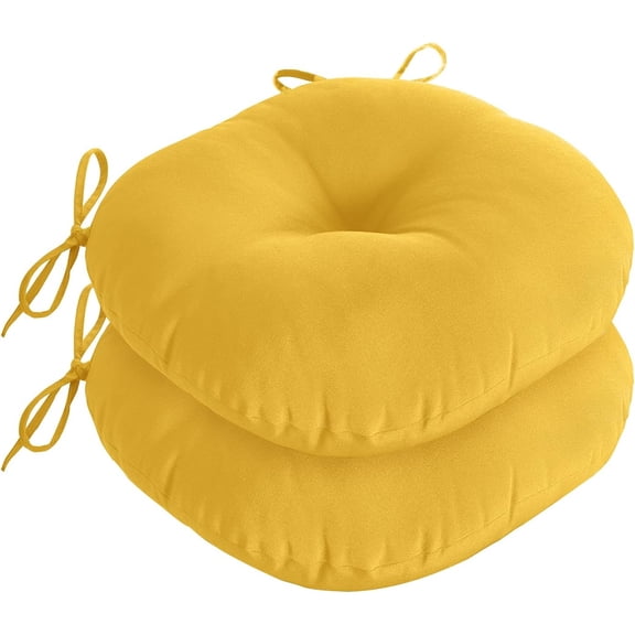 Bistro Chair Cushions for Patio Furniture, Water-Resistant Round Outdoor Chair Cushions Set of 2 with Non-Slip Ties, 15" x 15", Yellow