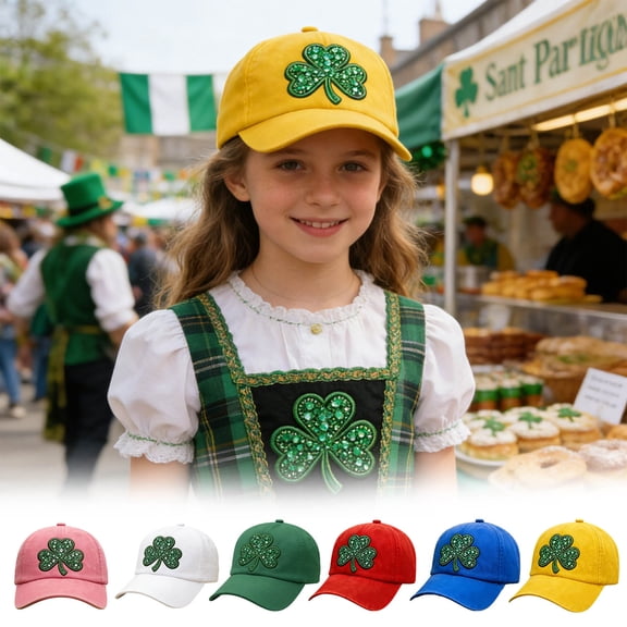 St Patrick's Day Baseball Cap, Lucky Clover Printed Hat for Men & Women, Adjustable Irish Shamrock Hat for Party, Festival, Parade, Green Holiday Gift