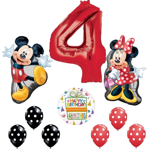 Mickey and Minnie Mouse Full Body 4th Birthday Supershape Balloon Set