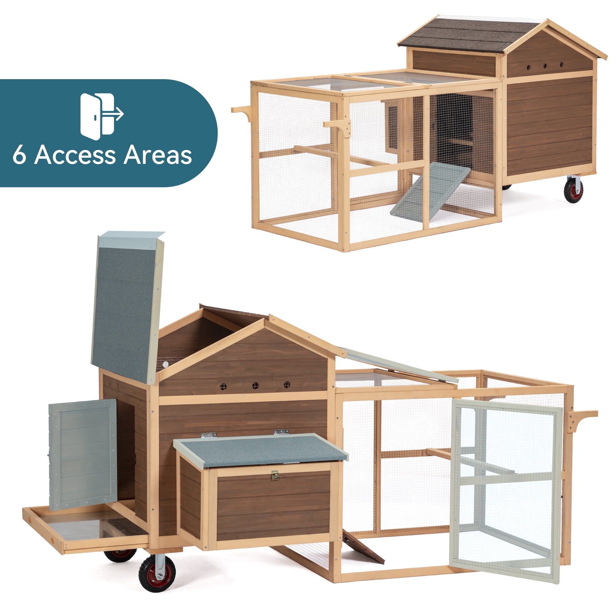 Pefilos 80" Rabbit Hutches with Wheels and Handrails, Outdoor Hen House with Nesting Box, Rabbit Cages for Removable Bottom, Poultry Cage, Brown Pefilos 80" Rabbit Hutches with Wheels and Handrails, Outdoor Hen House with Nesting Box, Rabbit Cages for Removable Bottom, Poultry Cage, Brown