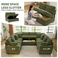 thumbnail image 3 of BedLuxury 110" Sectional Sleeper Sofa with Pull Out Bed, Storage Seat & USB Charging, U Shaped Modern Couch for Living Room, Corduroy Green, 3 of 10