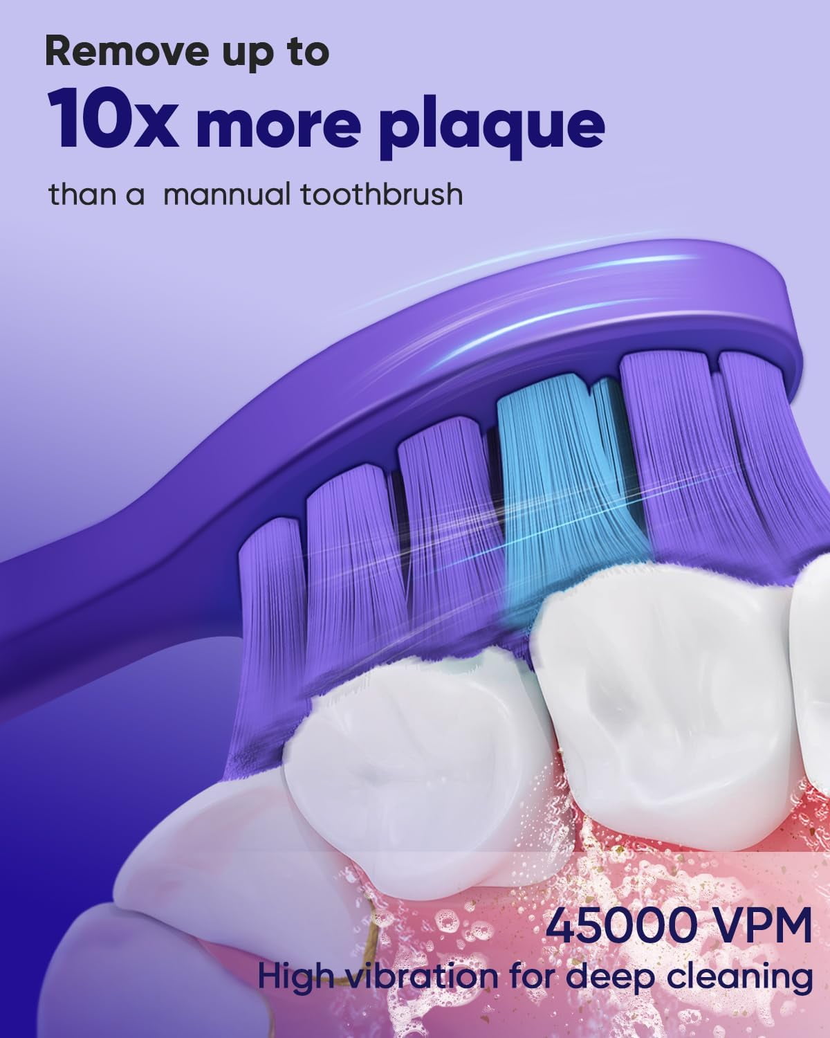 MySmile DY156 Sonic Electric Toothbrush for Adults, 45000 VPM Powered Toothbrush Rechargeable, IPX7 Waterproof, 5 Modes, 2 Mins Smart Timer, 60 Day Battery Life, 3 Tooth Brush Heads, Violet