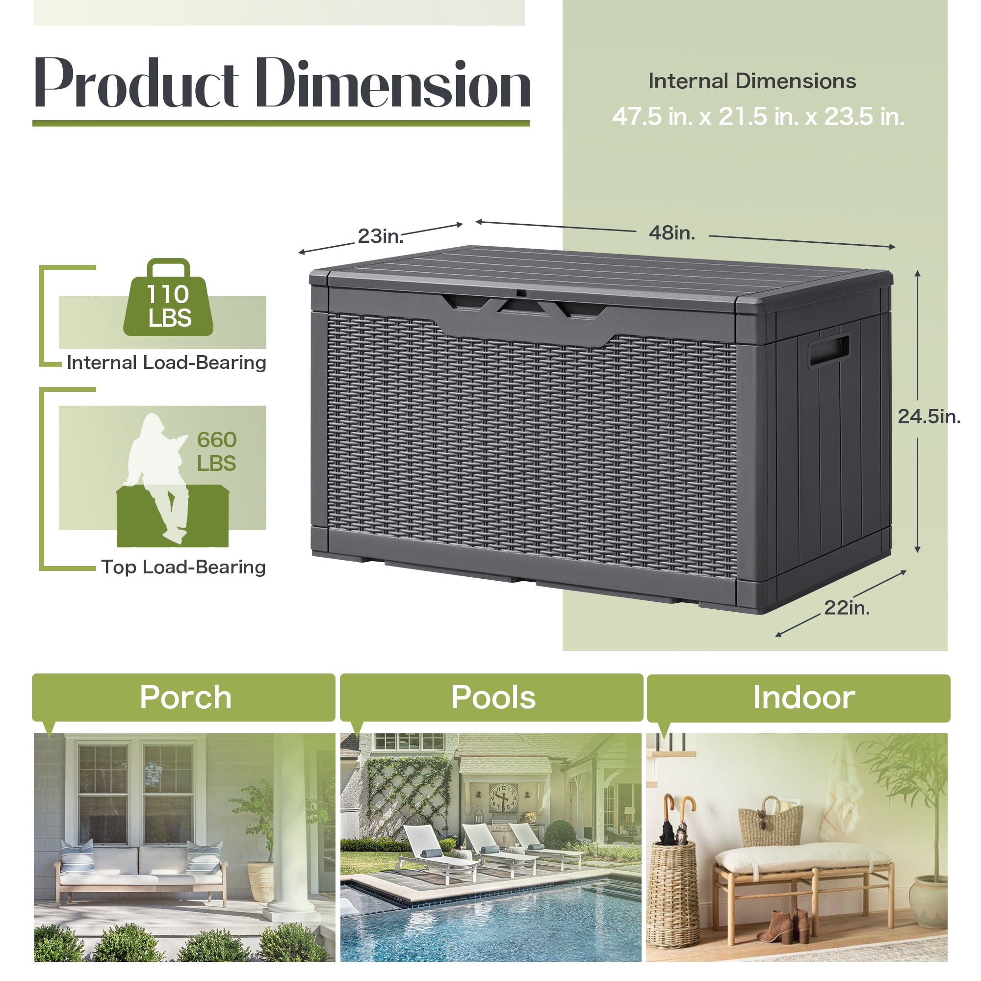 Vineego 100 Gallon Resin Deck Box,Indoor Outdoor Lockable Storage Containe,Upgraded,Gray